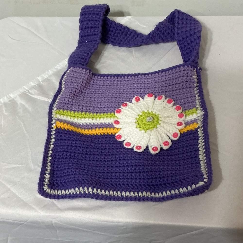 Handmade Crochet Flower Shoulder Bag Retro Granny Square Style Purse